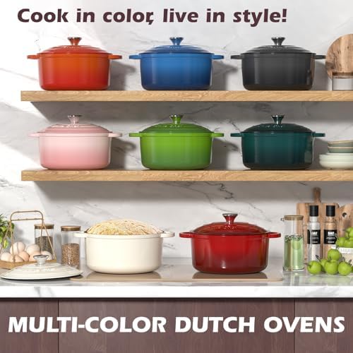 Umite Chef Enameled Cast Iron Dutch Oven-7QT Pot with Lid Cookbook & Cotton, Heavy-Duty Cookware for for Bread Baking, Braising, Stews, Marinate, Cook(Pink) - Image 7