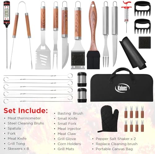 Kaluns 35PC BBQ Grill Tools Set – Heavy Duty Stainless Steel Grill Accessories Kit with Case, Meat Thermometer, Injector, Claws & Mats for Dad, Men - Image 6