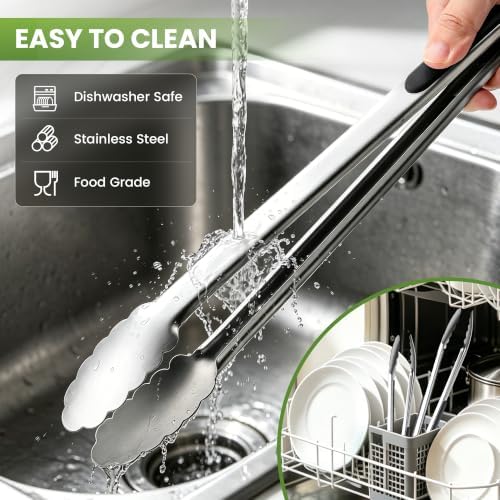 7/9/12 Inch Kitchen Tongs Set, Stainless Steel Cooking Tongs (7"+9"+12") - Image 5