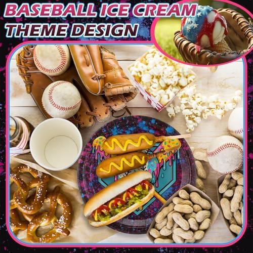 FoldTier 350 Pcs Black Ice Cream Drip Baseball Birthday Party Decorations Set Ice Cream Paper Plates Napkins Fork Set Disposable Fairy Tableware Decorations Supplies for Baby Shower Dinner Serves 50 - Image 4