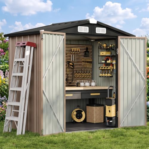 Aoxun 6x4 FT Shed Outdoor Storage Shed with Floor Brown by Aoxun