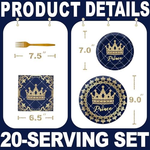 Prince Party Decorations - Prince Party Plates and Napkins for Kids Birthday Party, Serves 20 Guests - Image 2
