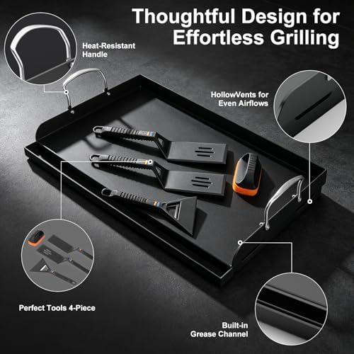 25 x 16 Inch Cast Iron Griddle for Gas Grill with Tool Kit - Image 3
