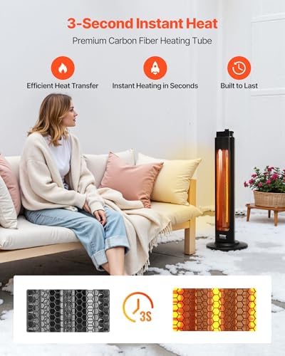 VEVOR Infrared Heater, 1500W, Electric Space Heater with 3 Speeds & 24H Timer & Multiple Security Protections, Quality Infrared Heating Tubes, Indoor/Outdoor for Bedroom, Studio, Porch, Dining Room - Image 2
