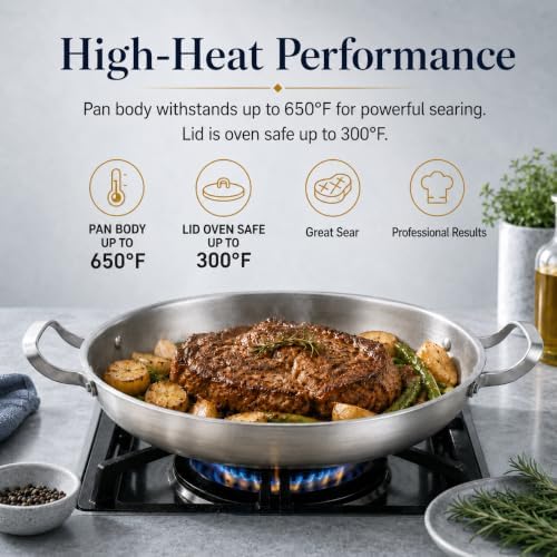 Yeksum Tri-Ply Stainless Steel Paella Pan, 14.5 inch Large Skillet,12 Servings 18/10 Large Paella pan with Lid,Jumbo Cooker,Perfect for Outdoors, Camping, Parties - Image 6