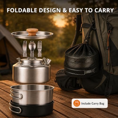 aiGear Upgraded Nonstick Camping Cookware with Pot Pan Kettle Cutlery - Image 6