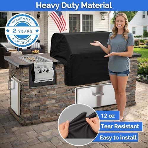 Covers & All Built-in Grill Cover for Outdoor Grill – Heavy Duty 12 oz Waterproof Built-in BBQ Grill Cover, PVC-Coated Polyester with Elastic Hem for Snug Fit (40.5 x 26.75 x 22.25 inches, Black) - Image 4