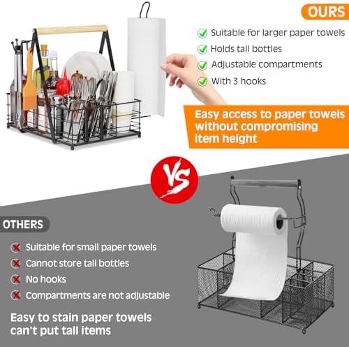 Grill Caddy with Paper Towel Holder, Picnic BBQ Condiment Utensil Organizer Caddy for Rv, Camping Accessories, Camping Essential, Camper Must Haves, Barbecue Tool Sets - Image 3