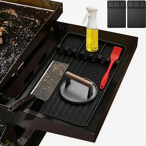 2 PCS Silicone Griddle Tools Mat for Blackstone,Grill BBQ Caddy Utensils Holder for Kitchen,Cooking & Countertop,Large Spatula Mat with Drip Pad,Griddle Accessories for Blackstone (Black 2pcs) by Rodnsurwprovidesyouwithhig