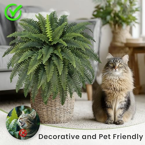 FOREST PRINCE 42" Artificial Boston Ferns, Bush Plants 2 Pack for Outdoors - Image 4