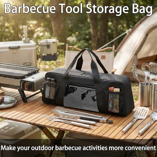 Grill Tool Storage Bag for BBQ Utensils up to 22" – Large BBQ Utensil Organizer with Pockets, Portable Barbecue Accessories Carrying Case for Camping, Outdoor Cooking (Bag Only, Black) - Image 4