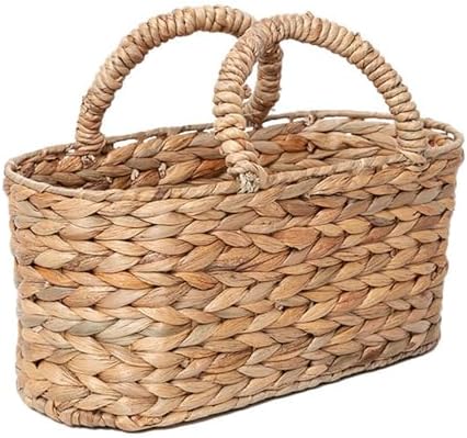 Wicker Storage Basket with Handle Hand-Woven Natural Water Hyacinth Rattan Picnic Caddy Utensil Caddy Countertop Cutlery Holder Silverware Holder Baskets Bags Container for Indoor Outdoor by GrusoSP