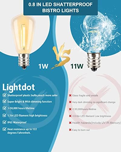 Lightdot 200FT Outdoor String Lights, LED Bistro String Lights with Shatterproof ST38 Vintage Bulbs, 2200K Dimmable, Waterproof Hanging Lights for Porch, Deck, Garden, Backyard, Balcony - ETL Listed - Image 4
