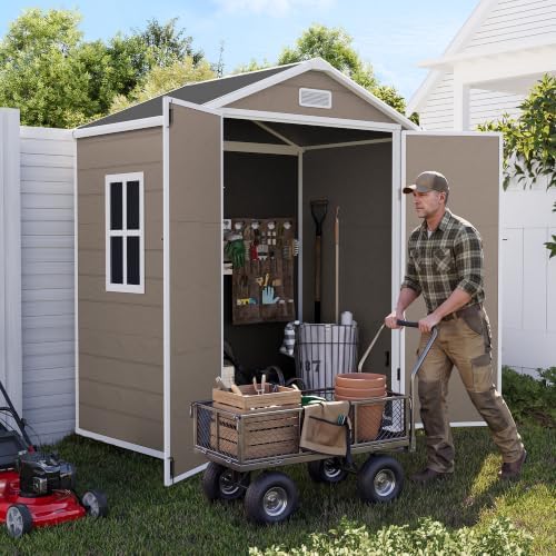 UDPATIO Outdoor Resin Storage Shed 6x4 FT, Plastic Shed for Garden, Brown - Image 3