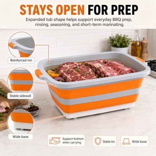 BBQ Prep Tub, 30L Orange XX-Large Grill Prep Station for Cooking - Image 4