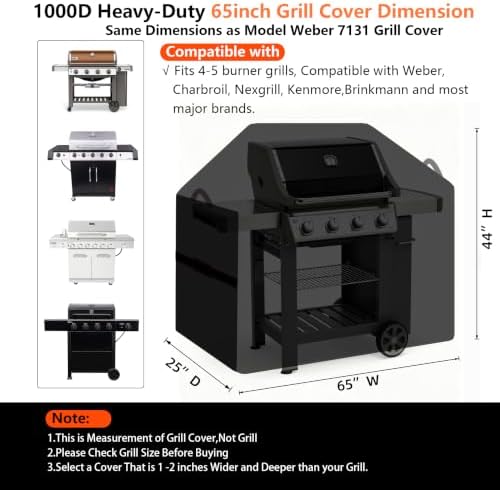 65" BBQ Grill Cover for Outdoor Grill 1000D Heavy Duty Waterproof - Image 2