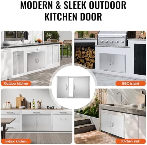 VEVOR BBQ Access Door, 36W x 21H Inch Double Outdoor Kitchen Door, Stainless Steel Flush Mount Door, Wall Vertical Door with Handles, for BBQ Island, Grilling Station, Outside Cabinet, Silver - Image 6