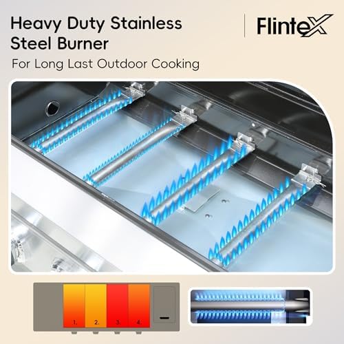 Flintex 4-Burner Gas Grill & Griddle with Side Burner, 602sq.in Dual Fuel - Image 7
