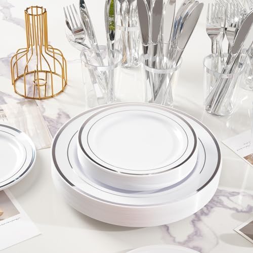 Fijinhom 175PCS Plastic Plates for 25 Guests, Silver Disposable Plates - Image 5
