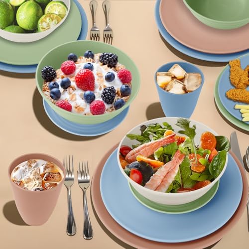 Wrova Wheat Straw Dinnerware Sets 40PCS, Unbreakable Plates and Bowls Sets Service for 8, Microwave and Dishwasher Safe Dish Set, Dinning Plates/Cereal Bowls/Drinking Cups for Kitchen,Camping-Nordic - Image 5