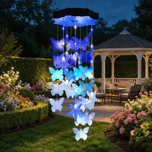 Toodour Solar Wind Chimes for Outside, Hanging Butterfly Shell Wind Chime - Image 4