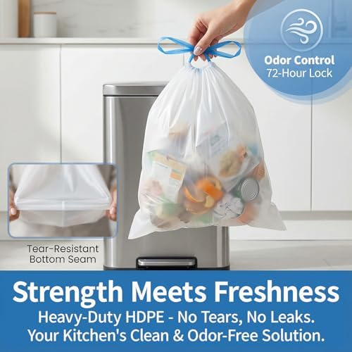 1.6 Gallon Mini Trash Bags Drawstring, Unscented, White, 120 Count - Image 6