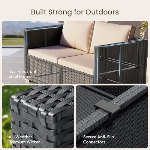 Patio Furniture Set - All-Weather -5 Piece Outdoor Patio Conversation Couch Sets, Modular Wicker Rattan Sectional Sofa for Garden, Patio, Poolside, Backyard, Balcony, Porch,Khaki - Image 2