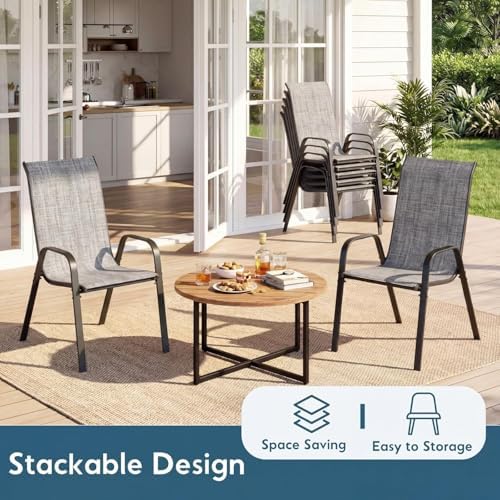 Arlopu 5 Pieces Outdoor Patio Dining Set, Glass Table and Textilene Chair - Image 4