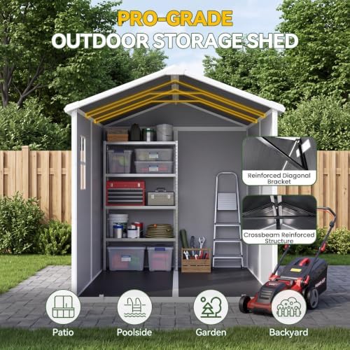 Aoxun 6x8 FT Outdoor Storage Shed, Outdoor Resin Shed with Floor, Gray - Image 5