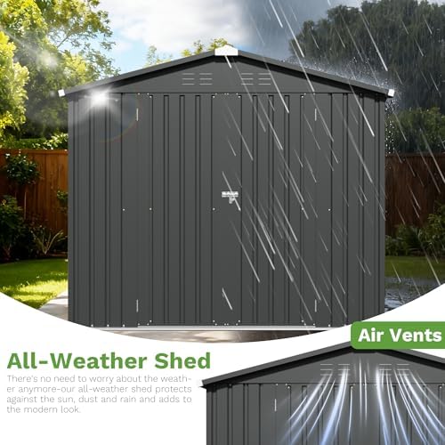 Patiowell 8x8 FT Storage Shed, Outdoor Metal Sheds, Black - Image 5