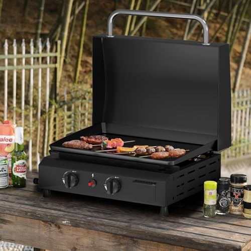 SKOK 2 Burner Gas Griddle with Hood- 17 Inch Outdoor Propane Griddle-30000 BTU Propane Fuelled, Portable Flat Top Gas Grill Camping Griddle with Lid for Kitchen, Outdoor BBQ - Image 7