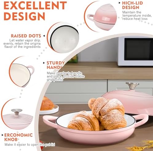 6QT Enameled Cast Iron Round Bread Oven, Sourdough Dutch Oven, Pink - Image 3