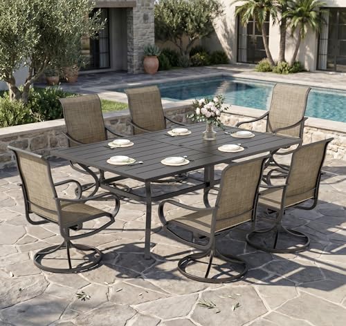 Sophia & William Patio Dining Set for 6 w/Swivel Textilene Chairs, Brown by SophiaWilliam
