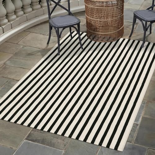 OJIA Washable Area Rugs 4'x6' Black and Cream Outdoor Rug Porch Patio Decor by OJIA