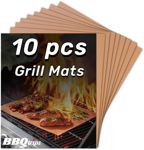 Copper Grill Mats for Outdoor Grill (10 Pack) Non-Stick Reusable Sheets by ProBBQToolsFactoryDirect%EF%BC%81
