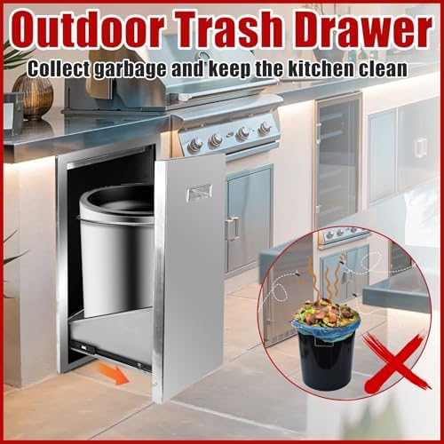 Outdoor Kitchen Single Trash Drawer 19.7'' W x 29'' H x 15.7'' D Pull Out Stainless Steel Bin Drawer Built-in Trash Drawers with Handle Suitable for Outdoor Kitchen Island Patio Grill Station - Image 5