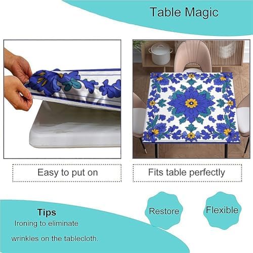 Square Elastic Fitted Tablecloths, Mexican Talavera Pattern Printed on Stain Resistant Outdoor Patio Table Cover, Ideal for Special Occasions Holidays, Fit for 40" x 40" Square Tables - Image 3