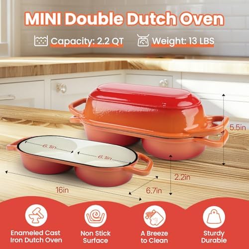 YONILL Mini Double Dutch Oven with Lid for Sourdough Bread Baking (Orange) - Image 3