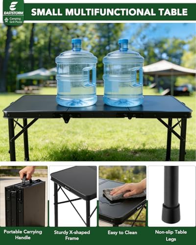 E EASTSTORM 3 Ft Small Folding Table, 3-Height Camping Table Foldable,Black - Image 4