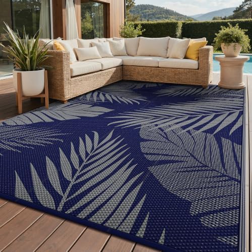 GENIMO Outdoor Rug, Waterproof Plastic Rugs for Patio, 8'x10' Blue Grey by GENIMO