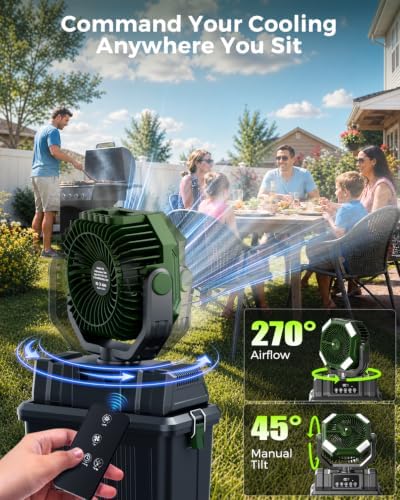 40000mAh Misting Fans for Outside, 15L Large Tank Portable Misting Fan, Battery Powered Outdoor Mister Fan with Remote & LED Light, Wide 270° Coverage for Camping Patio Backyard (Black Green) - Image 5