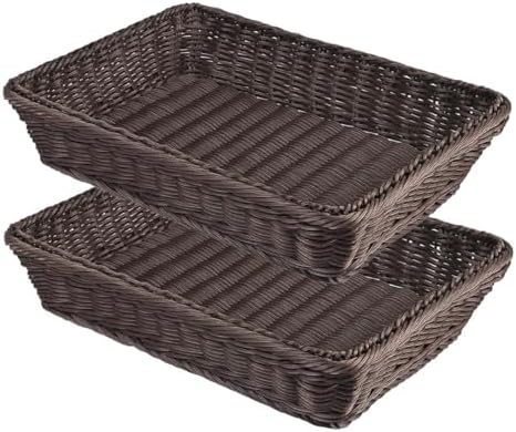 RT&BS 2pcs Wicker Bread Basket for Serving, Wicker Fruit Basket, Display Baskets for Vegetable Fruit, Reusable Handwoven Serving Baskets for Kitchen, Store, Restaurant, Outdoor (Coffee, M) by RT%26BS