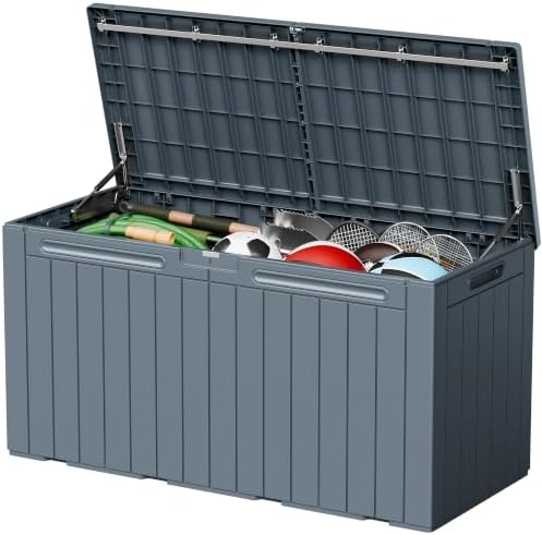 110 Gallon Deck Box Outdoor Indoor Waterproof Storage Box, Gray by Acurax