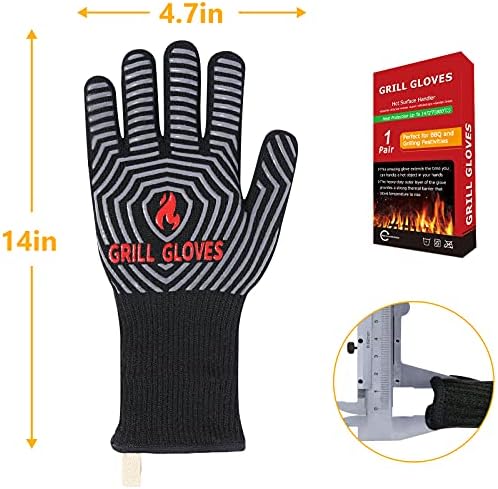 QUWIN BBQ Gloves, Oven Gloves 1472℉ Extreme Heat Resistant, Grilling Gloves Silicone Non-Slip Oven Mitts, Kitchen Gloves for BBQ, Grilling, Cooking, Baking-1 Pair… (Black, One Size(Long Cuff)) - Image 7