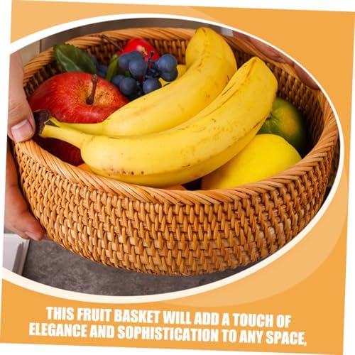 Rattan Woven Fruit Basket, Vintage Style round Picnic Organizer for Snacks - Image 6
