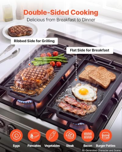 VEVOR Reversible Grill/Griddle 18x9 in Pre-Seasoned Cast Iron Pan Handle - Image 2