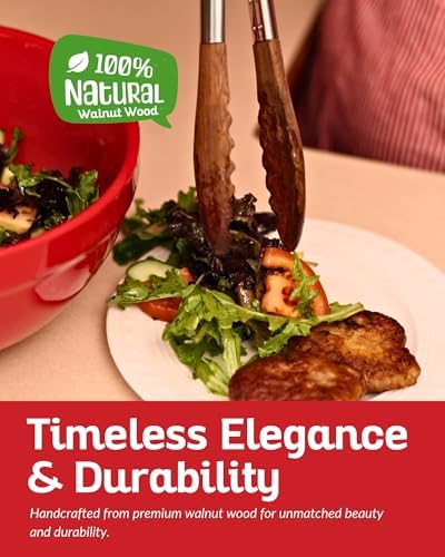 Boxiki Kitchen Wooden Tongs for Cooking - Nonstick Kitchen Salad Tongs for Serving Food, Grilling, Cooking, BBQ and Tossing Salad - Made of Natural Walnut Wood, Size 12-inch - Image 4