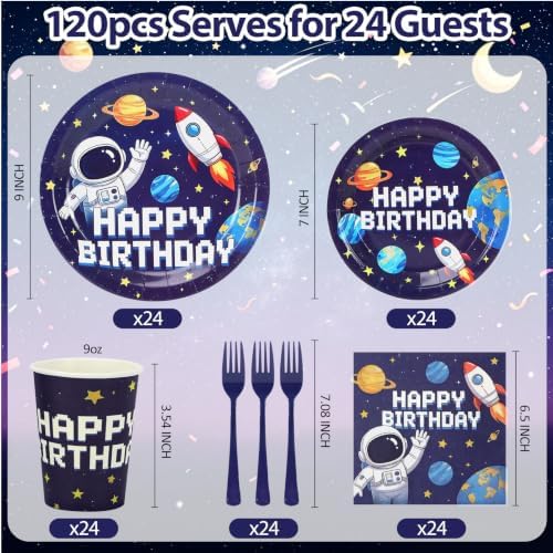 Space Themed Party Plates Set 120Pcs Astronaut Birthday Party Supplies - Image 3