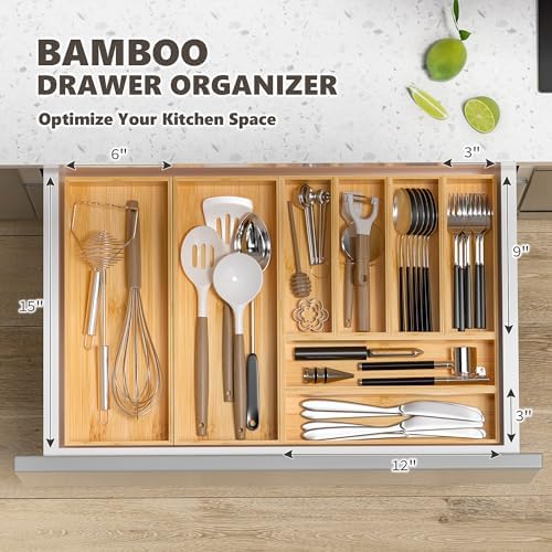 Bamboo Kitchen Drawer Organizer, Deep 2-Pack, 15" x 6" x 2.5" - Image 3
