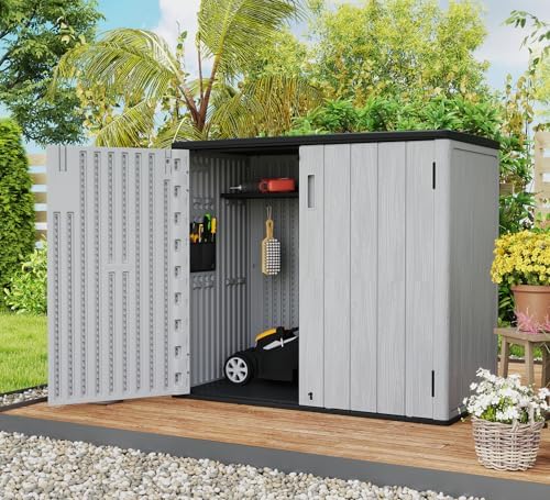 ZZM 37 Cu.ft Outdoor Storage Shed with Floor HDPE Double-Wall Resin Sheds Outdoor Storage, Lockable Weatherproof Storage Cabinet Fit for Garden Tools, Garage can, Bike, Patio Furniture, Grey - Image 2